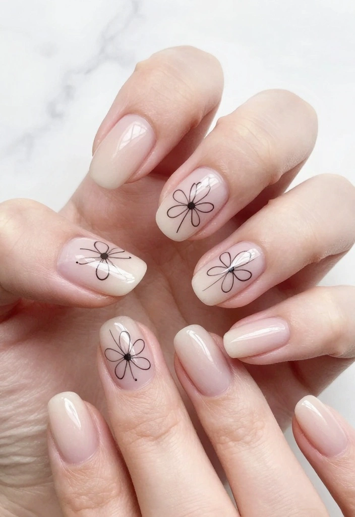 25 Gorgeous Flower Nail Art Ideas That Are Perfect for Any Occasion! - 6. Minimalist Flower Outline 1