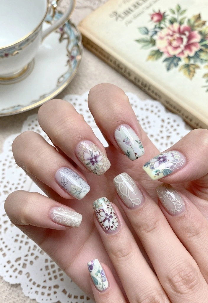 25 Gorgeous Flower Nail Art Ideas That Are Perfect for Any Occasion! - 8. Vintage Floral Patterns 1