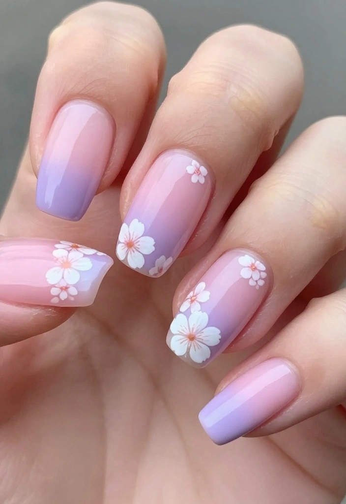 25 Gorgeous Flower Nail Art Ideas That Are Perfect for Any Occasion! - 9. Spring Blossom Ombre 1