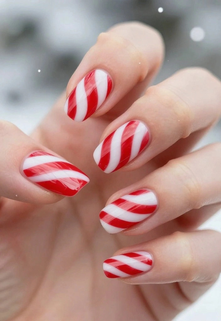25 Peppermint Nail Inspirations for a Sweet Winter Look! - 1. Classic Candy Cane Stripes 1