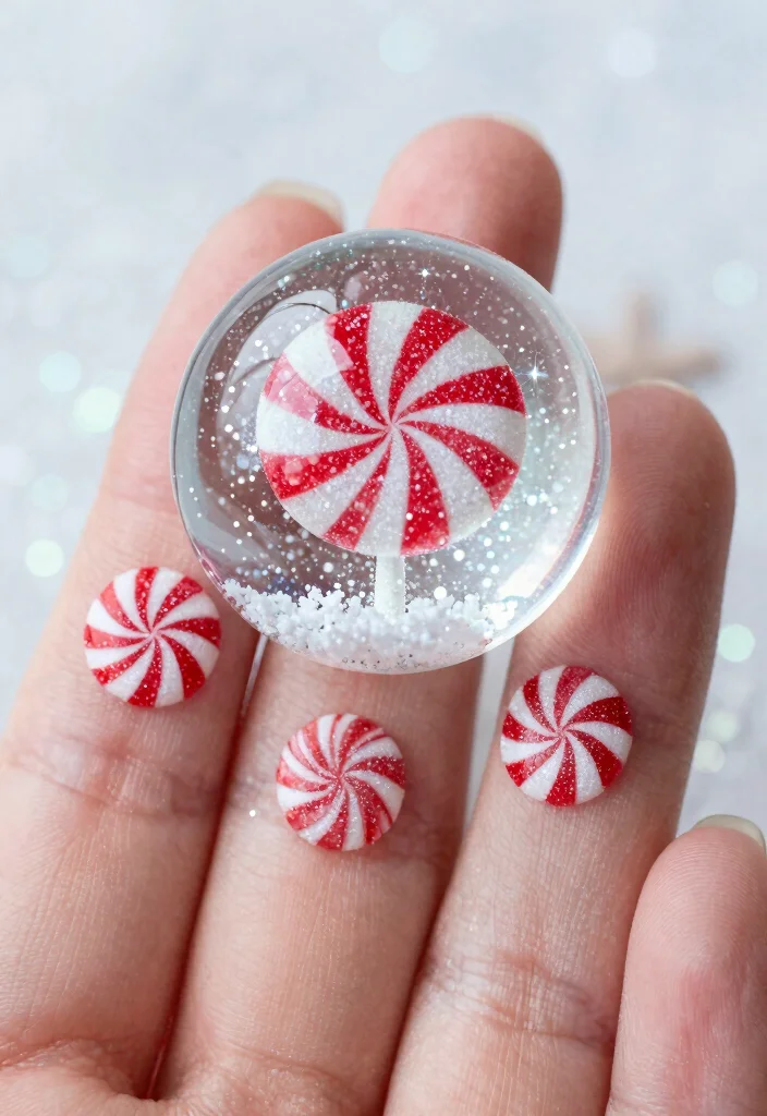 25 Peppermint Nail Inspirations for a Sweet Winter Look! - 17. Snow Globe Peppermint 1