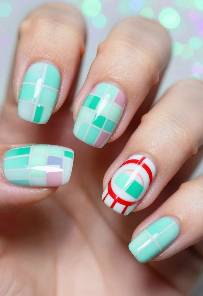 25 Peppermint Nail Inspirations for a Sweet Winter Look! - 21. Peppermint Mosaic 1