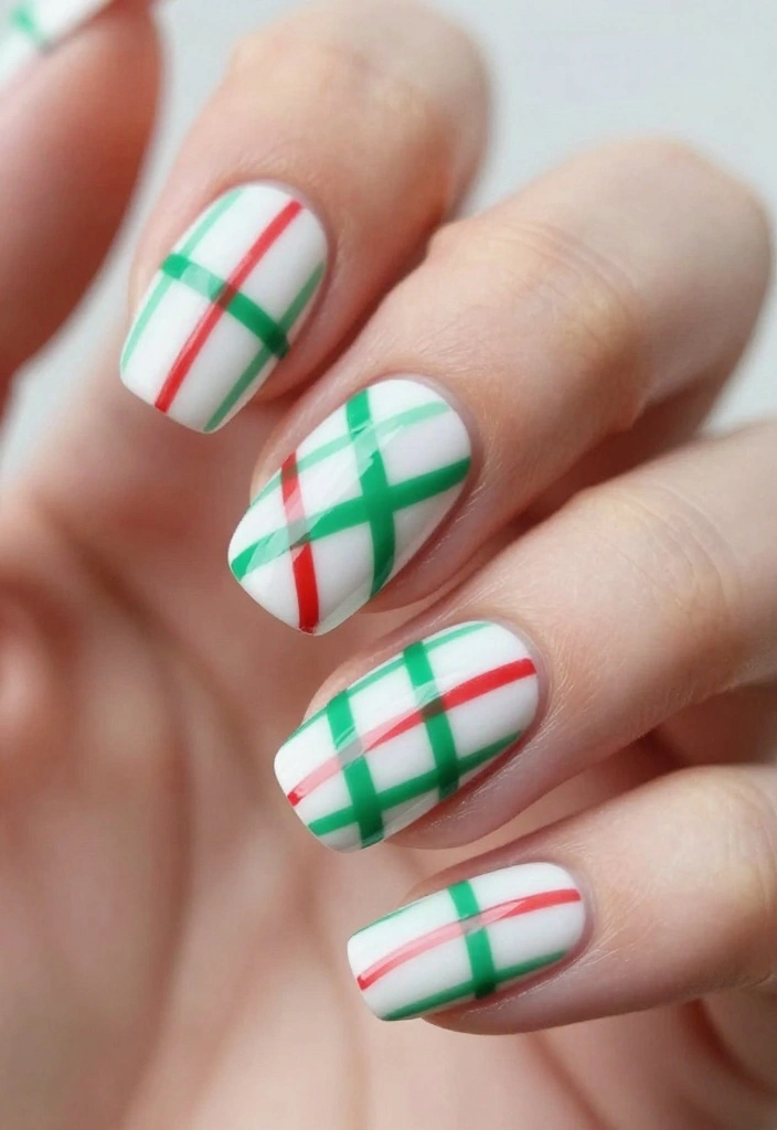 25 Peppermint Nail Inspirations for a Sweet Winter Look! - 9. Peppermint Plaid 1