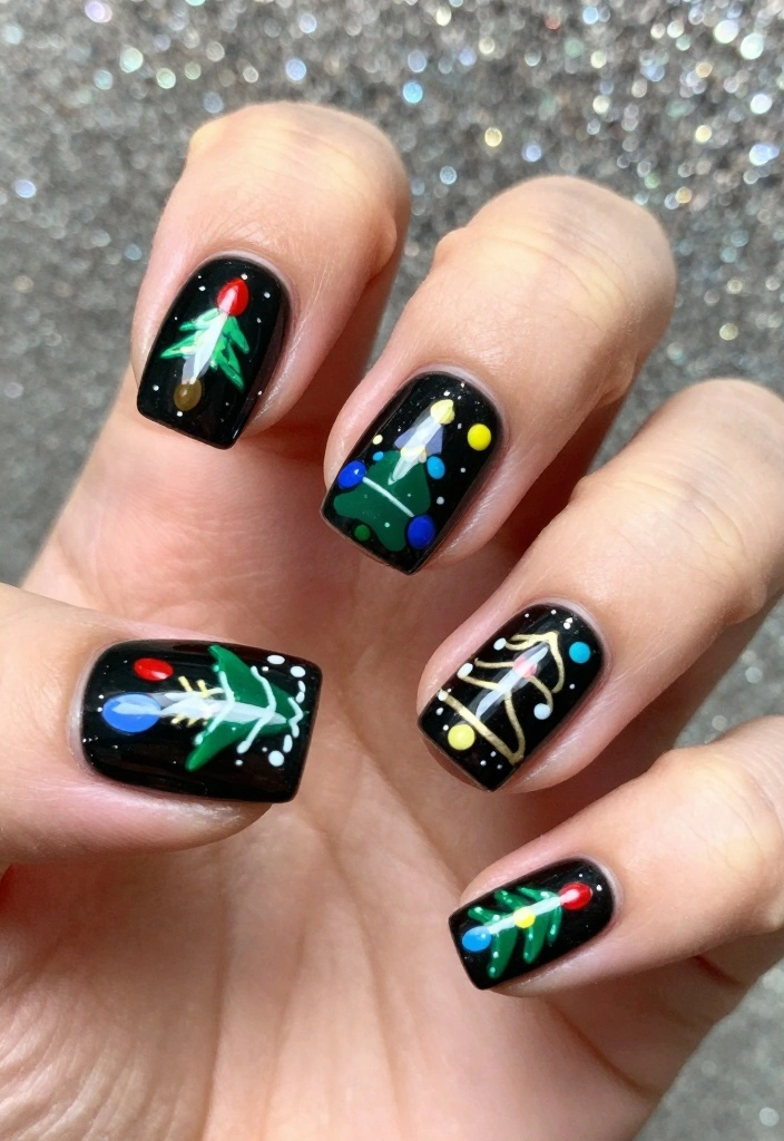 25 Square Christmas Nails Designs That Are Perfect for Your Holiday Parties! - 11. Christmas Lights 1