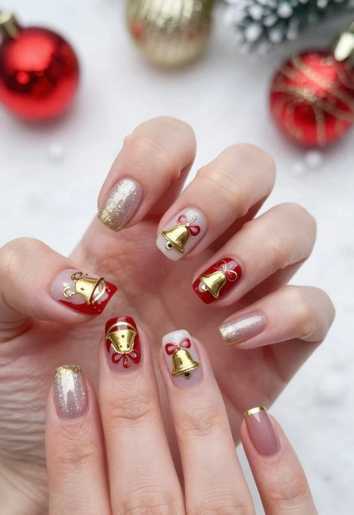 25 Square Christmas Nails Designs That Are Perfect for Your Holiday Parties! - 12. Sleigh Bells Ring 1