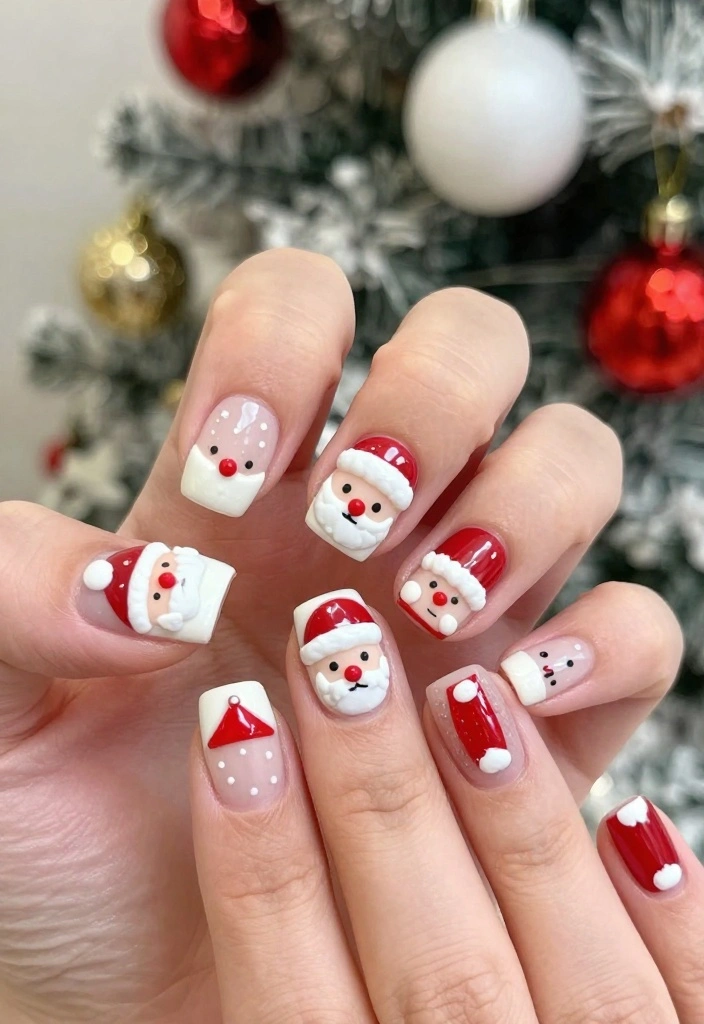 25 Square Christmas Nails Designs That Are Perfect for Your Holiday Parties! - 14. Santa Inspired 1