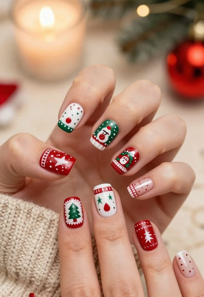 25 Square Christmas Nails Designs That Are Perfect for Your Holiday Parties! - 17. Christmas Sweater Nails 1