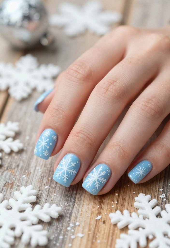 25 Square Christmas Nails Designs That Are Perfect for Your Holiday Parties! - 2. Snowflake Elegance 1