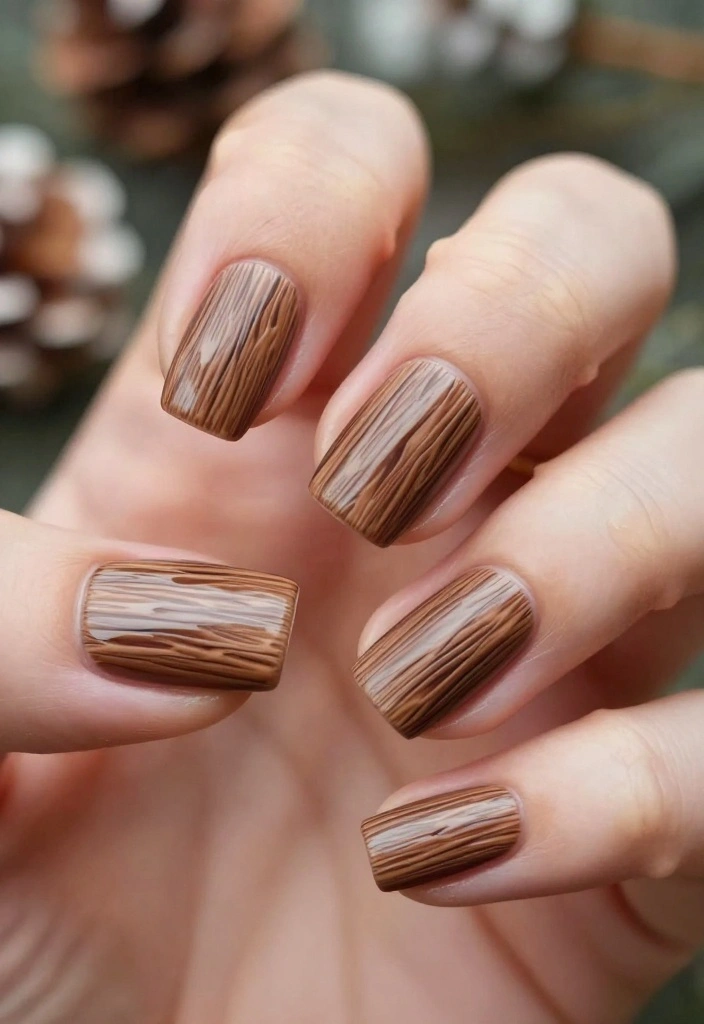 25 Square Christmas Nails Designs That Are Perfect for Your Holiday Parties! - 21. Yule Log Inspiration 1