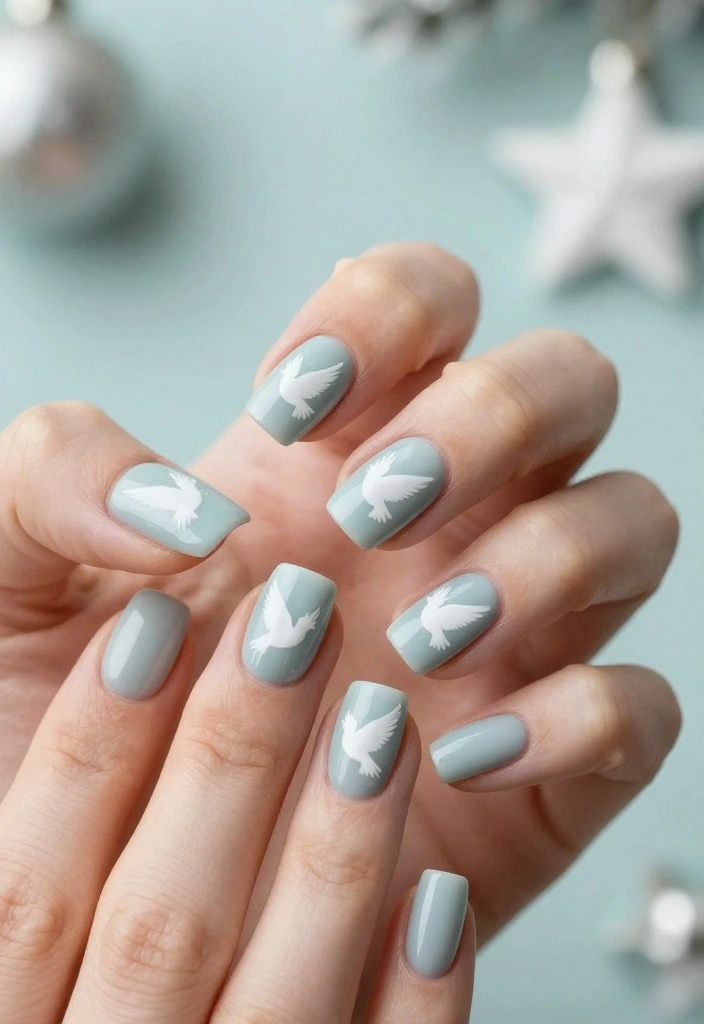 25 Square Christmas Nails Designs That Are Perfect for Your Holiday Parties! - 25. Peaceful Dove 1