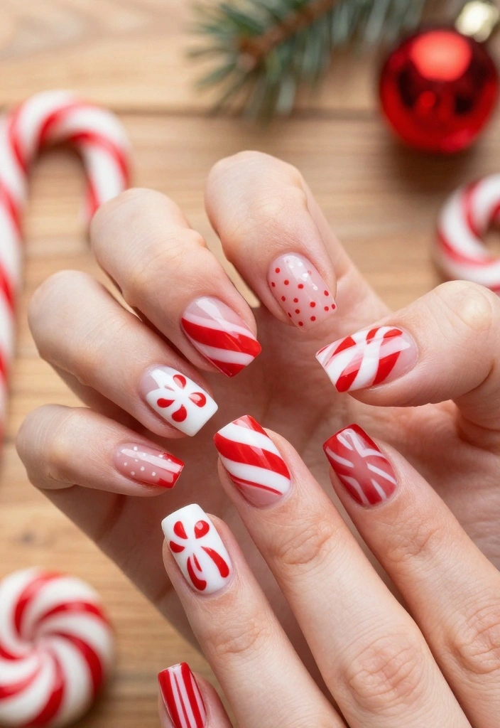 25 Square Christmas Nails Designs That Are Perfect for Your Holiday Parties! - 4. Candy Cane Delight 1