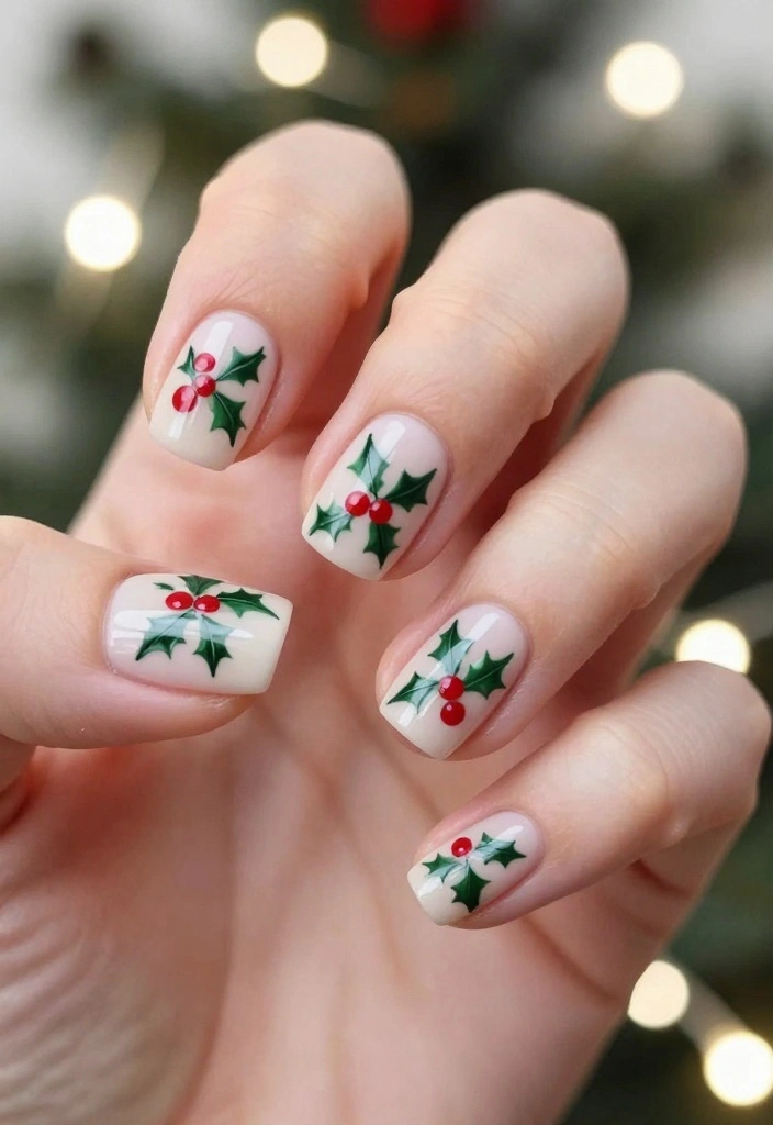 25 Square Christmas Nails Designs That Are Perfect for Your Holiday Parties! - 8. Holly Jolly Nails 1