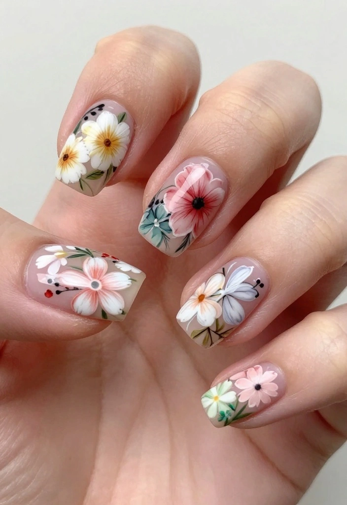 25 Stunning Nail Flower Designs That Will Make You the Center of Attention! - 13. Floral Nail Wraps 1
