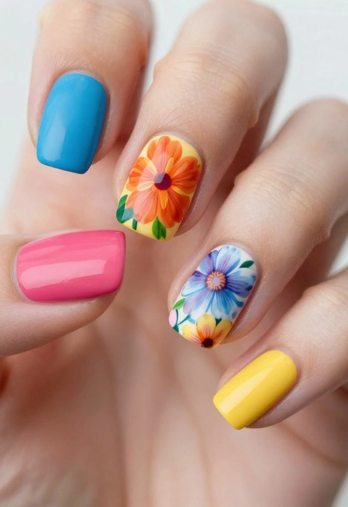 25 Stunning Nail Flower Designs That Will Make You the Center of Attention! - 16. Bright Floral Accents 1
