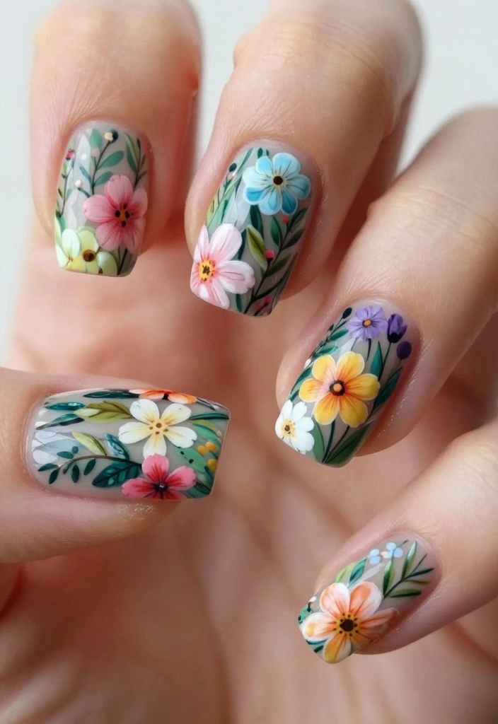25 Stunning Nail Flower Designs That Will Make You the Center of Attention! - 18. Lush Garden Designs 1