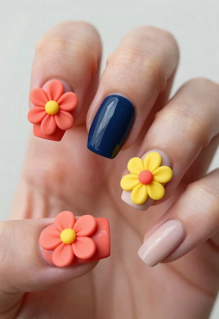 25 Stunning Nail Flower Designs That Will Make You the Center of Attention! - 2. Bold 3D Floral Accents 1