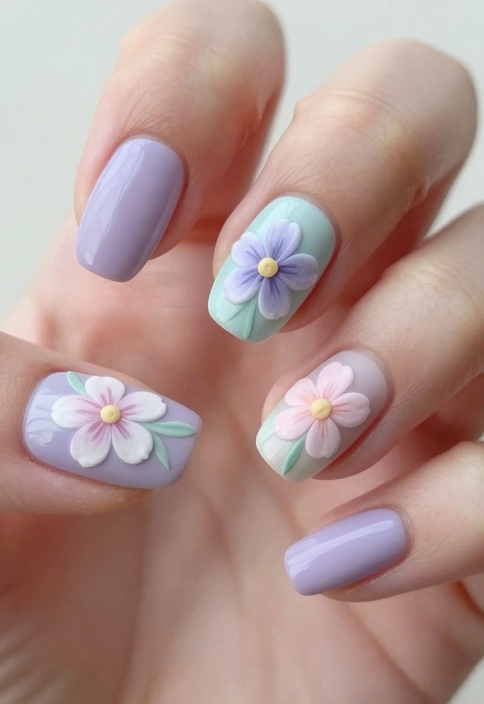 25 Stunning Nail Flower Designs That Will Make You the Center of Attention! - 22. Pastel Floral Patterns 1