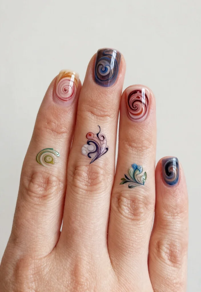 25 Stunning Nail Flower Designs That Will Make You the Center of Attention! - 23. Artistic Floral Swirls 1