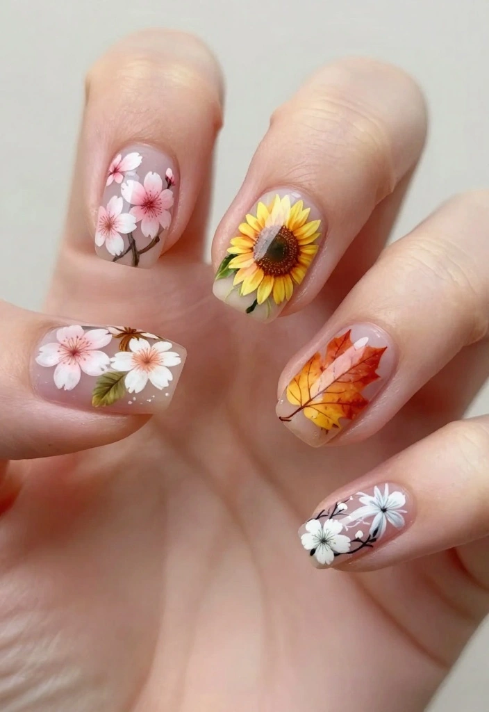 25 Stunning Nail Flower Designs That Will Make You the Center of Attention! - 25. Seasonal Floral Themes 1