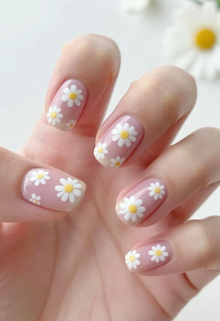 25 Stunning Nail Flower Designs That Will Make You the Center of Attention! - 3. Cute Daisy Chain 1