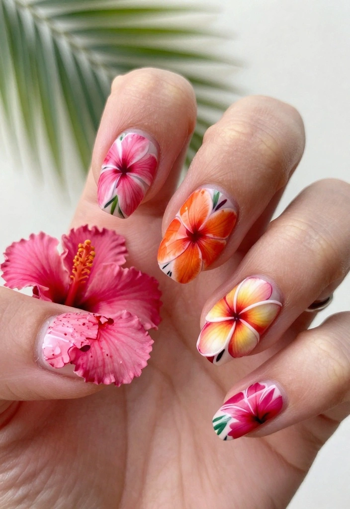 25 Stunning Nail Flower Designs That Will Make You the Center of Attention! - 4. Tropical Paradise 1