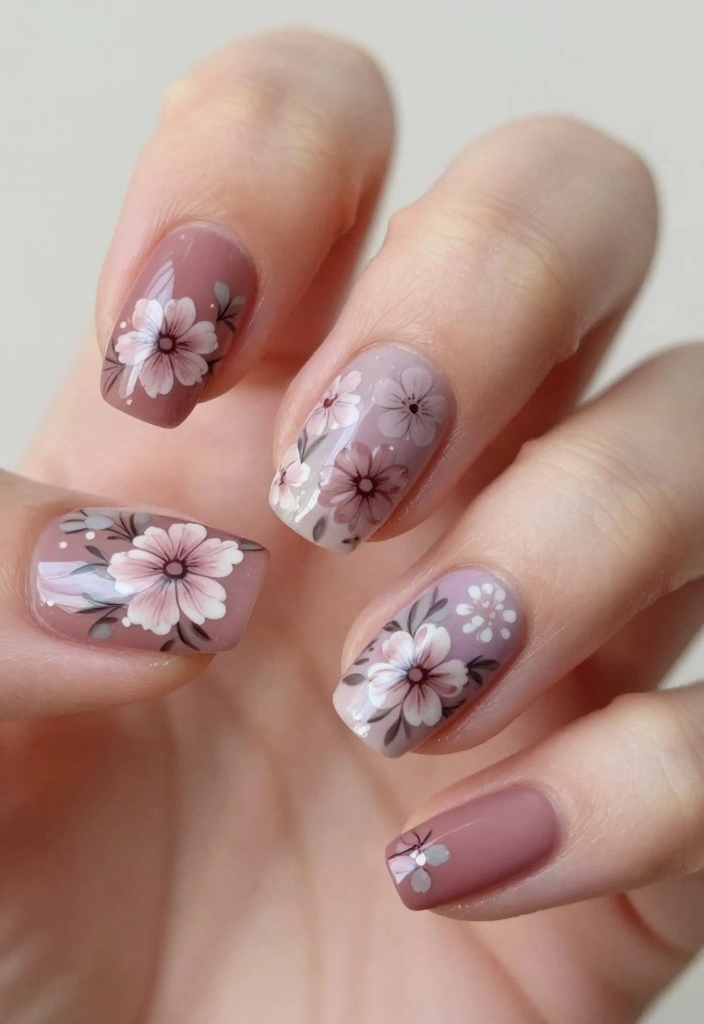 25 Stunning Nail Flower Designs That Will Make You the Center of Attention! - 5. Vintage Floral Charm 1