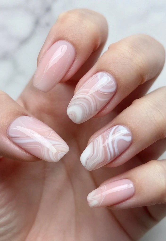 30 Blush Pink Nail Designs That Will Make You Swoon (You Won't Believe #15!) - 10. Marble Effect 1