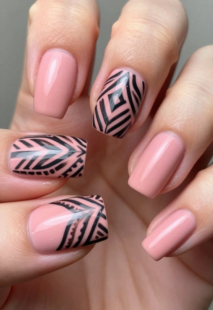 30 Blush Pink Nail Designs That Will Make You Swoon (You Won't Believe #15!) - 22. Blush Pink with Tribal Prints 1