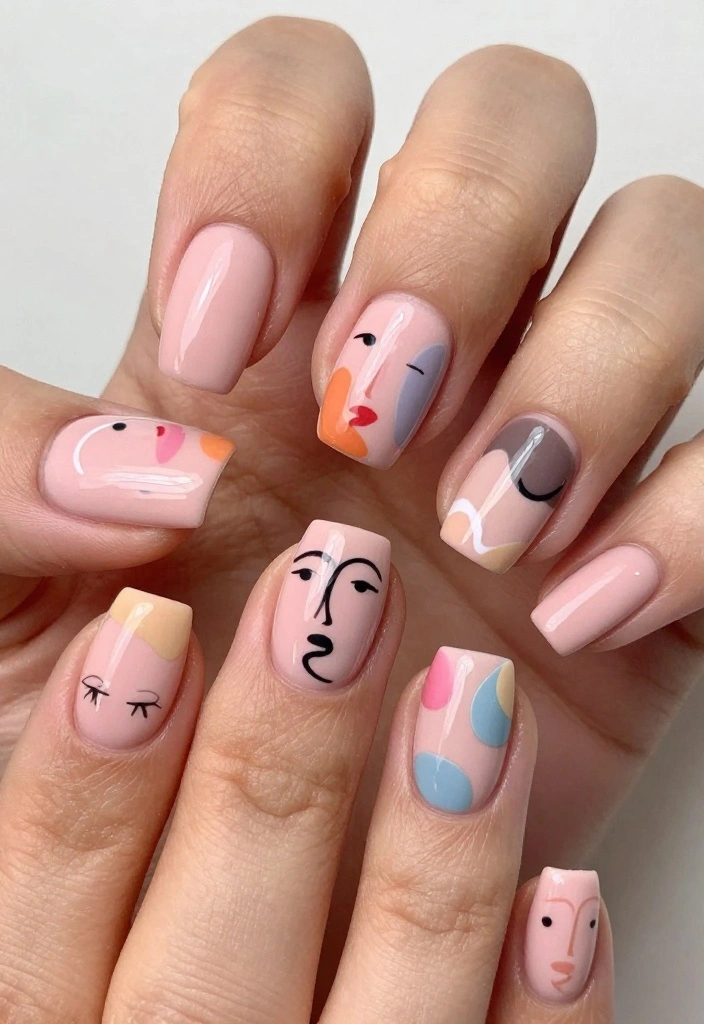 30 Blush Pink Nail Designs That Will Make You Swoon (You Won't Believe #15!) - 24. Blush Pink with Abstract Faces 1