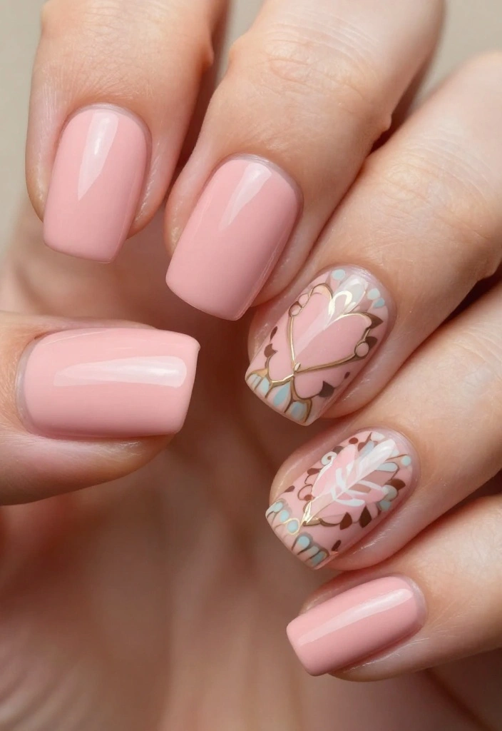 30 Blush Pink Nail Designs That Will Make You Swoon (You Won't Believe #15!) - 27. Blush Pink with Vintage Patterns 1