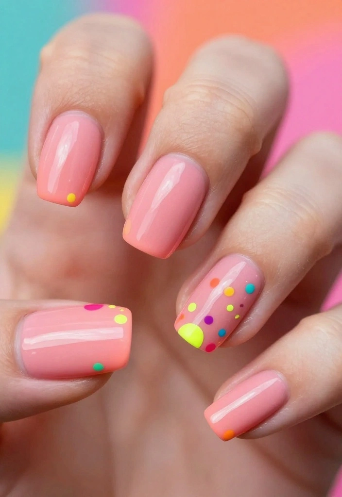 30 Blush Pink Nail Designs That Will Make You Swoon (You Won't Believe #15!) - 28. Blush Pink and Neon Splashes 1