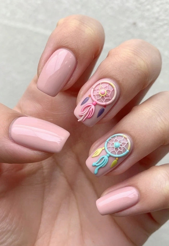 30 Blush Pink Nail Designs That Will Make You Swoon (You Won't Believe #15!) - 29. Blush Pink with Dreamcatcher 1