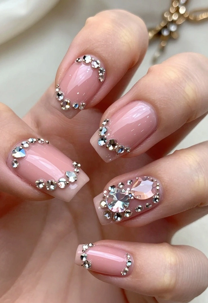 30 Blush Pink Nail Designs That Will Make You Swoon (You Won't Believe #15!) - 8. Blush Pink with Rhinestones 1