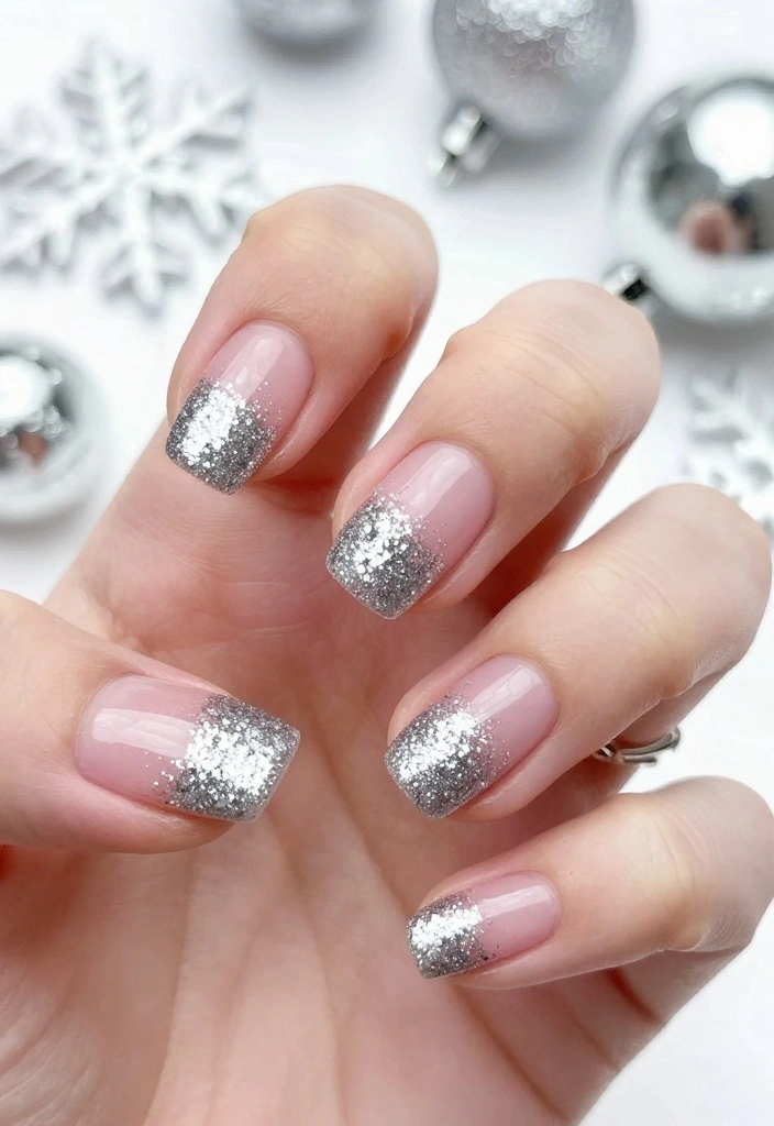 8 Elegant Christmas French Nails That Will Leave Everyone in Awe! - 2. Sparkling Silver French 1