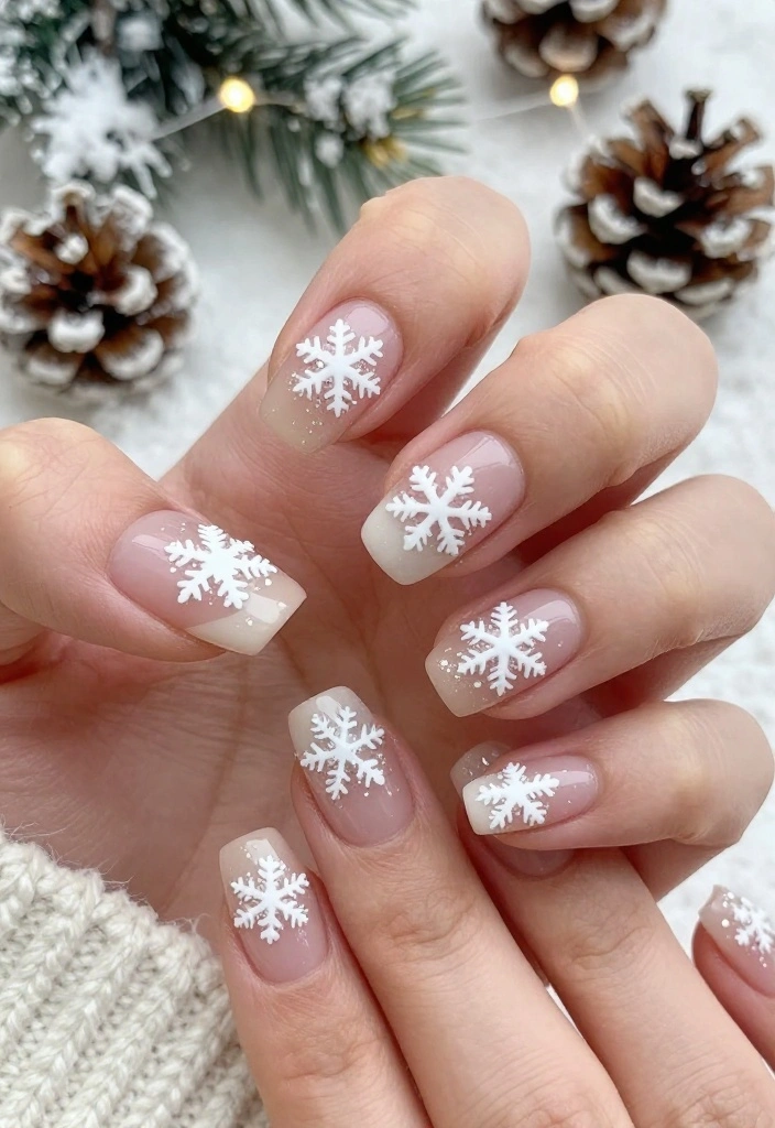 8 Elegant Christmas French Nails That Will Leave Everyone in Awe! - 4. Elegant Elegant Snowflakes 1