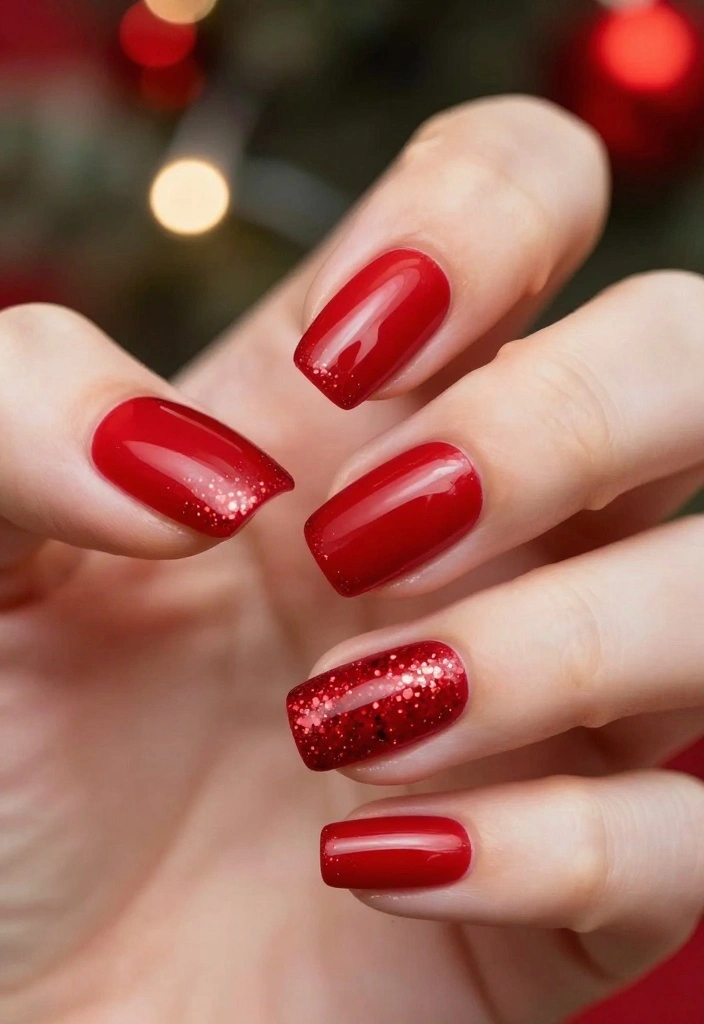 8 Elegant Christmas French Nails That Will Leave Everyone in Awe! - 5. Classic Red with Glitter 1
