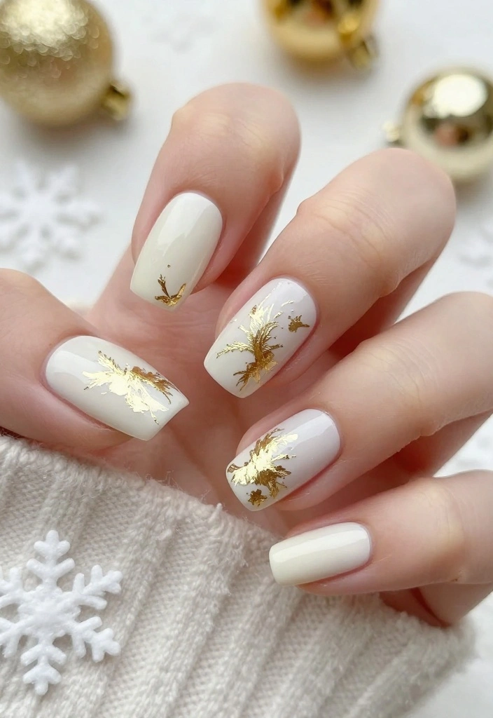 9 Classy Neutral Christmas Nails That Are Totally On Trend This Year! - 2. Creamy White with Gold Foil 1