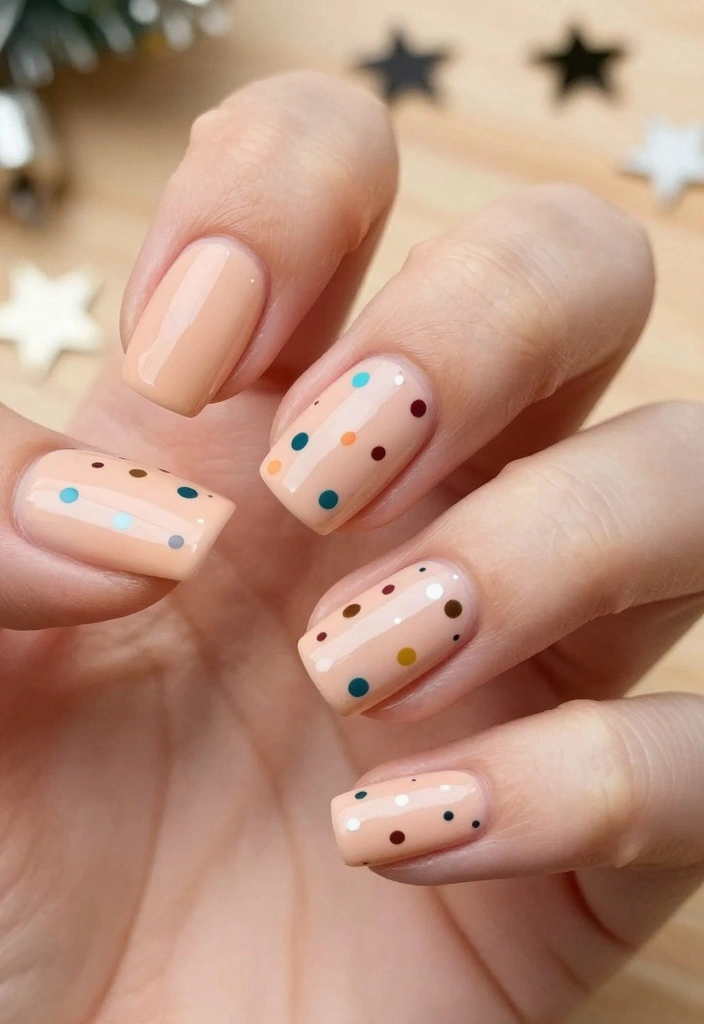 9 Classy Neutral Christmas Nails That Are Totally On Trend This Year! - 8. Pale Peach with Holiday Dots 1