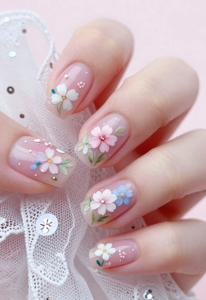 9 Cute Short Coffin Acrylic Nails Ideas That Are Perfect for Everyday Wear (Check Out #3!) - 3. Dainty Floral Designs (Our Favorite!) 1