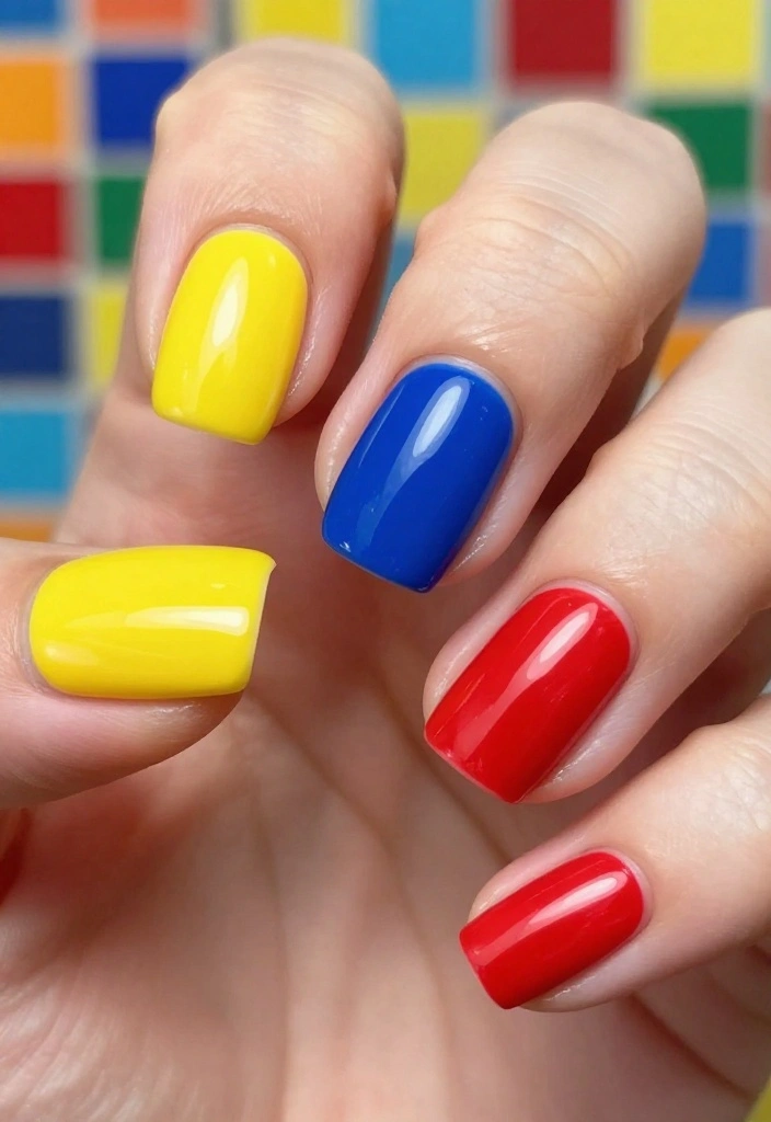 9 Cute Short Coffin Acrylic Nails Ideas That Are Perfect for Everyday Wear (Check Out #3!) - 7. Bold Color Block 1