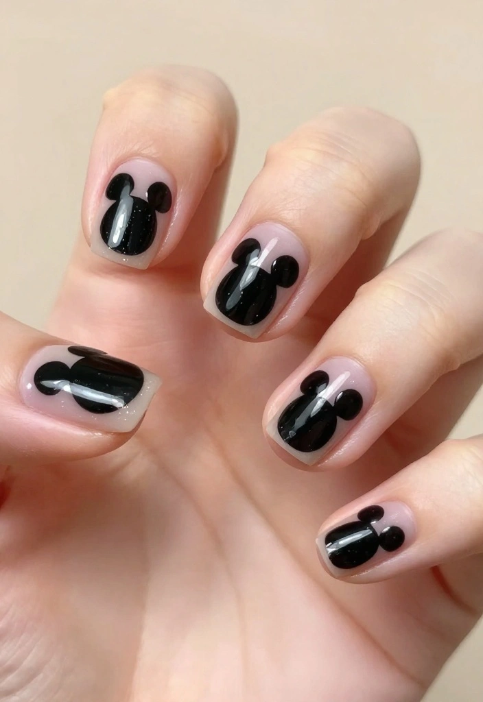 9 Easy Mickey Mouse Nail Styles to Rock This Weekend (Even Beginners Can Do It!) - 3. Mickey Silhouette 1
