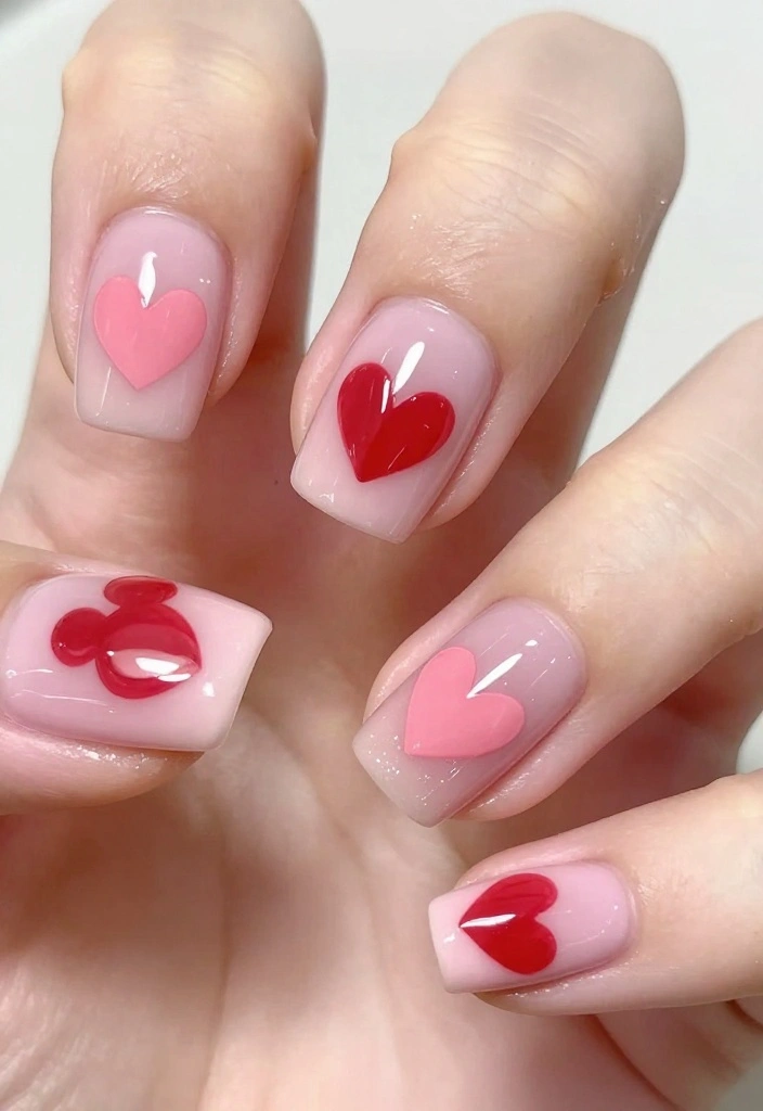 9 Easy Mickey Mouse Nail Styles to Rock This Weekend (Even Beginners Can Do It!) - 5. Mickey with Hearts 1