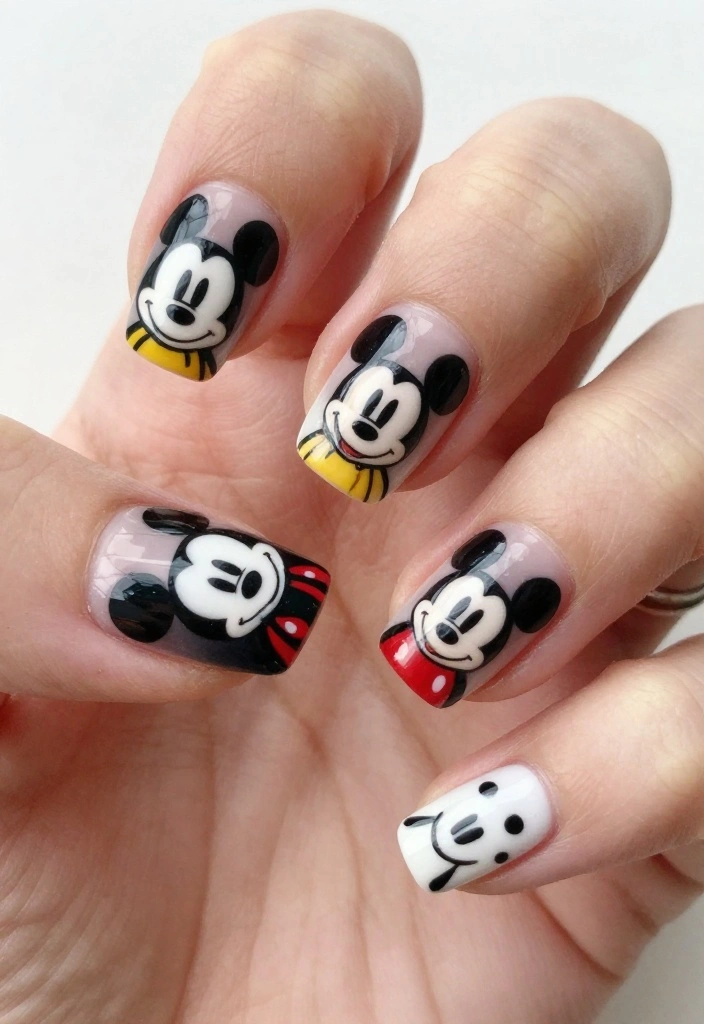 9 Easy Mickey Mouse Nail Styles to Rock This Weekend (Even Beginners Can Do It!) - 8. Mickey pattern nails 1