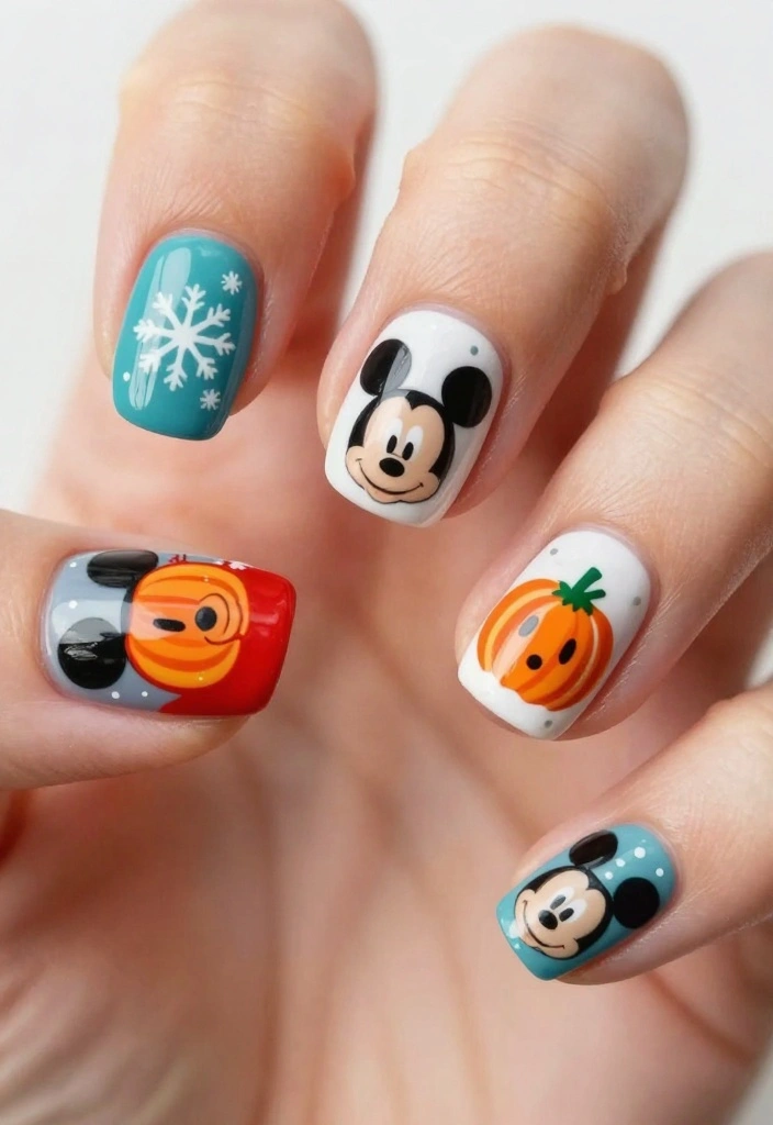 9 Easy Mickey Mouse Nail Styles to Rock This Weekend (Even Beginners Can Do It!) - 9. Mickey Mouse Holiday Nails 1