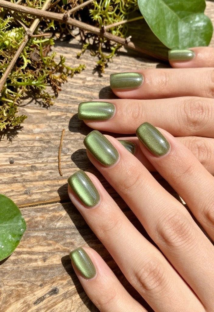 9 Fall Cat Eye Nails That Will Transform Your Mani! - 4. Olive Green Wonder 1