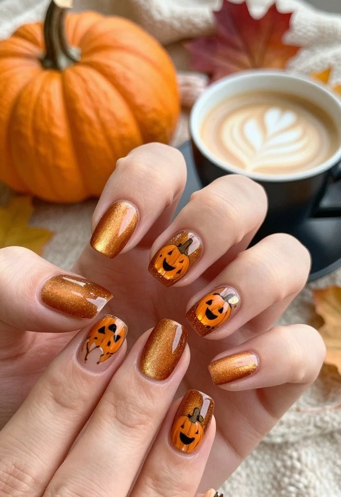 9 Fall Cat Eye Nails That Will Transform Your Mani! - 9. Pumpkin Spice Delight 1