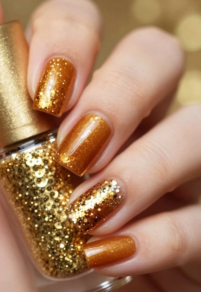9 Ideas to Perfect Amber Nails for Radiant Fall Glam! - 2. Amber Glitter Accents 1