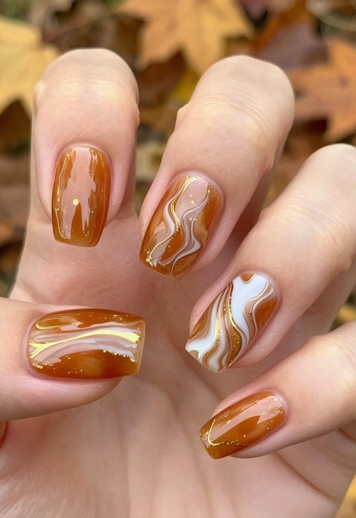 9 Ideas to Perfect Amber Nails for Radiant Fall Glam! - 4. Marble Effect Magic 1