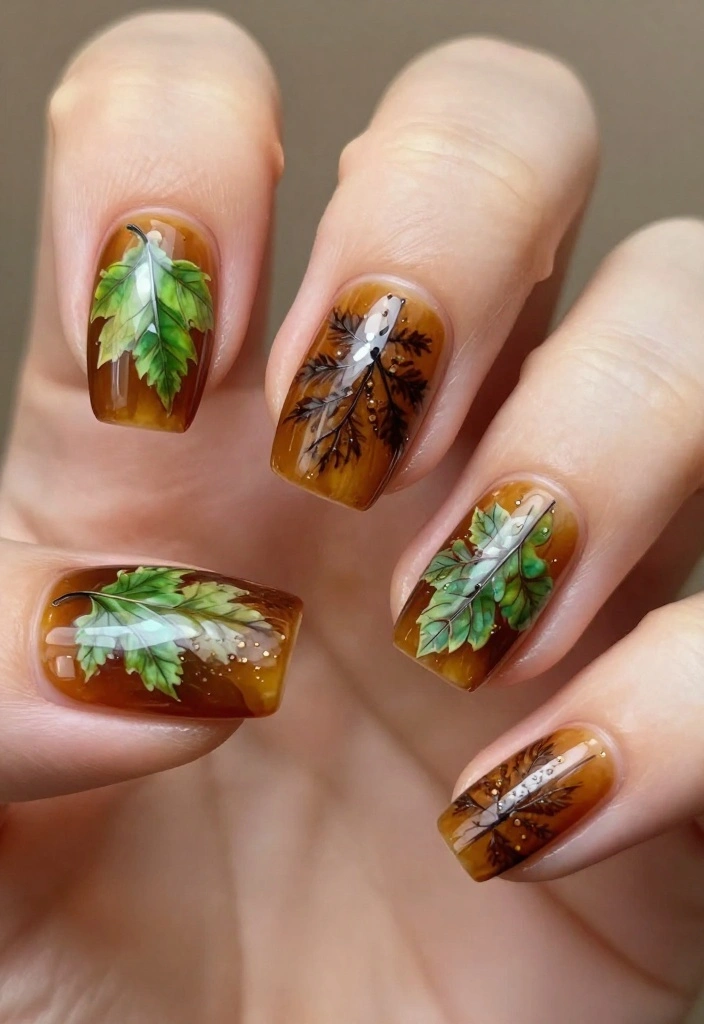 9 Ideas to Perfect Amber Nails for Radiant Fall Glam! - 6. Textured Fall Leaves 1