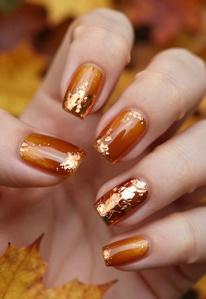 9 Ideas to Perfect Amber Nails for Radiant Fall Glam! - 8. Copper Foil Flair 1